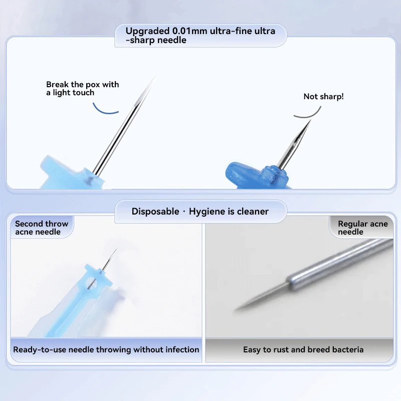 إبر معقمة تستخدم لمرة واحدة للبثور ، دبوس إبرة مدببة لحب الشباب ، أداة إزالة عيوب الرؤوس السوداء ، إبرة مدببة للغاية ، 50: 50