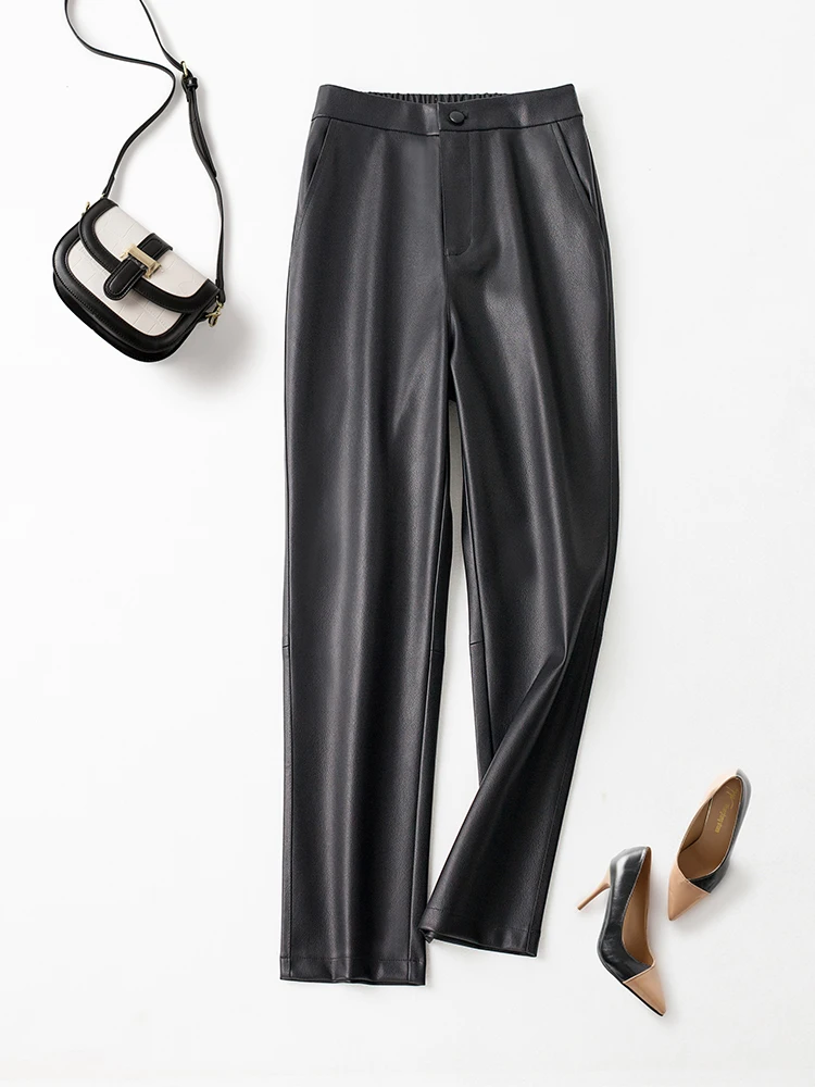 

Женские модные повседневные брюки из натуральной овчины с высокой талией, прямого кроя, в корейском стиле, осень 2025