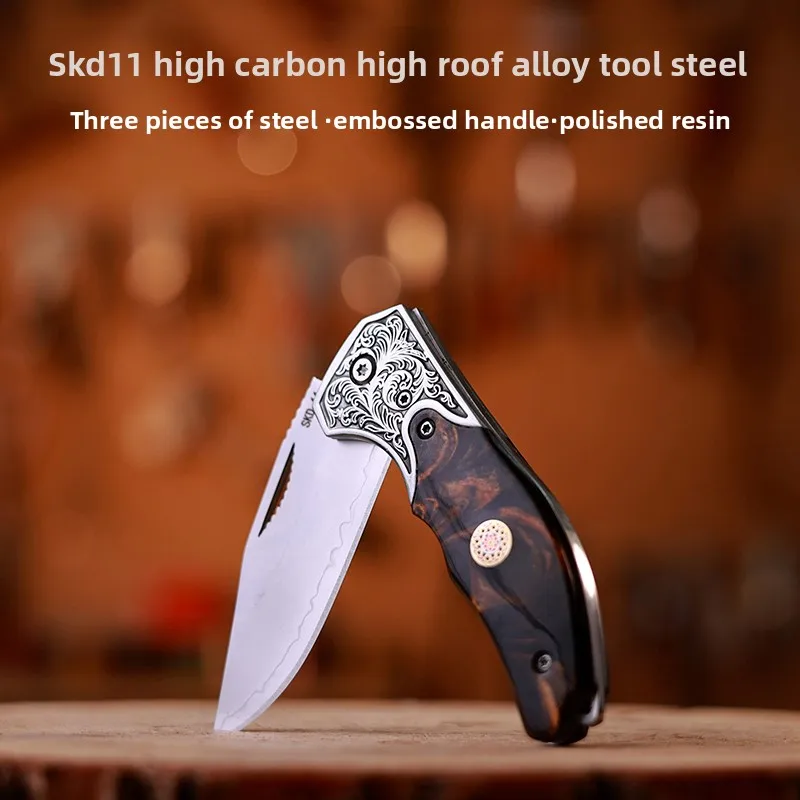 

Портативный карманный складной нож без замка, изготовленный из стали «три в одном» и ручкой из смолы, портативный режущий инструмент для улицы, подарок