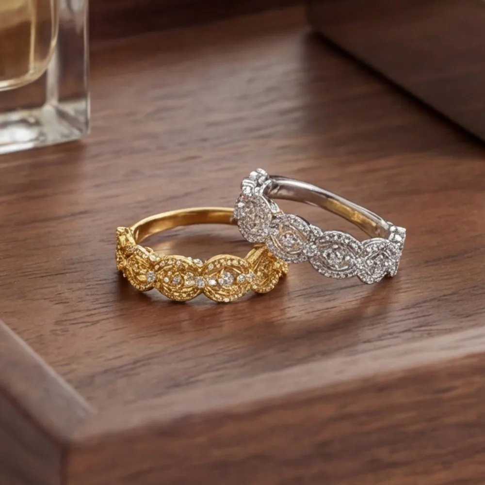 

Винтажное кольцо LAMOON Gold Vermeil с ажурным узором для женщин, с кубическим цирконием, блестящее, из стерлингового серебра 925 пробы, элегантное ювелирное украшение, подарок