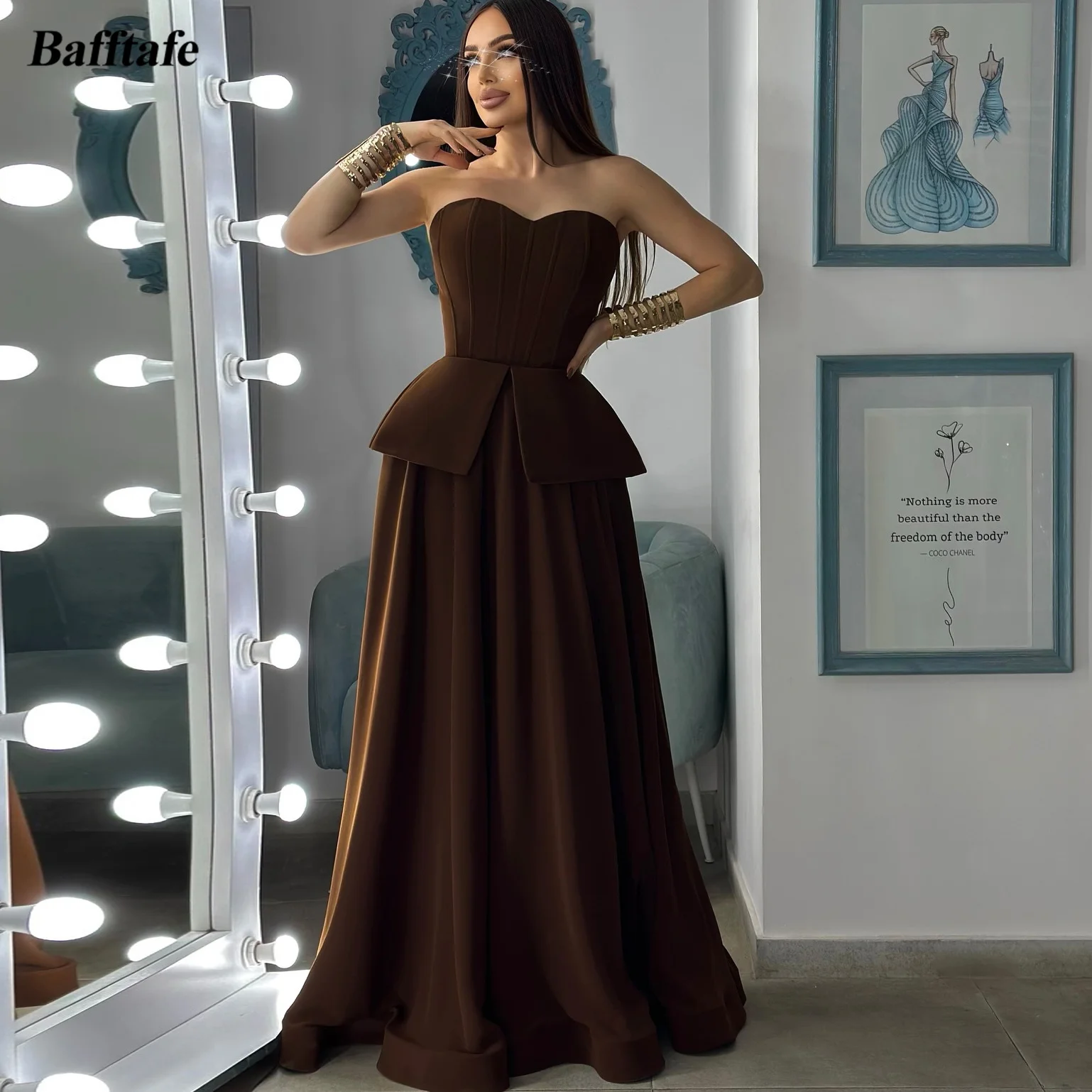 

Bafftafe Brown Matte Satin Customized Long Prom Dresses Women's Formal Party Saudi Arabic Evening Gowns Bridesmaid Dress 2026