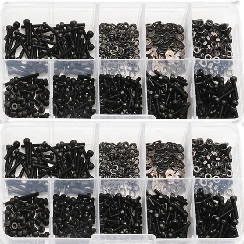 

660Pcs M2 Screws Set M2 x 4/6/8/10/12mm Carbon Steel Hex Socket Head Bolts Nuts Washers Assortment Kit