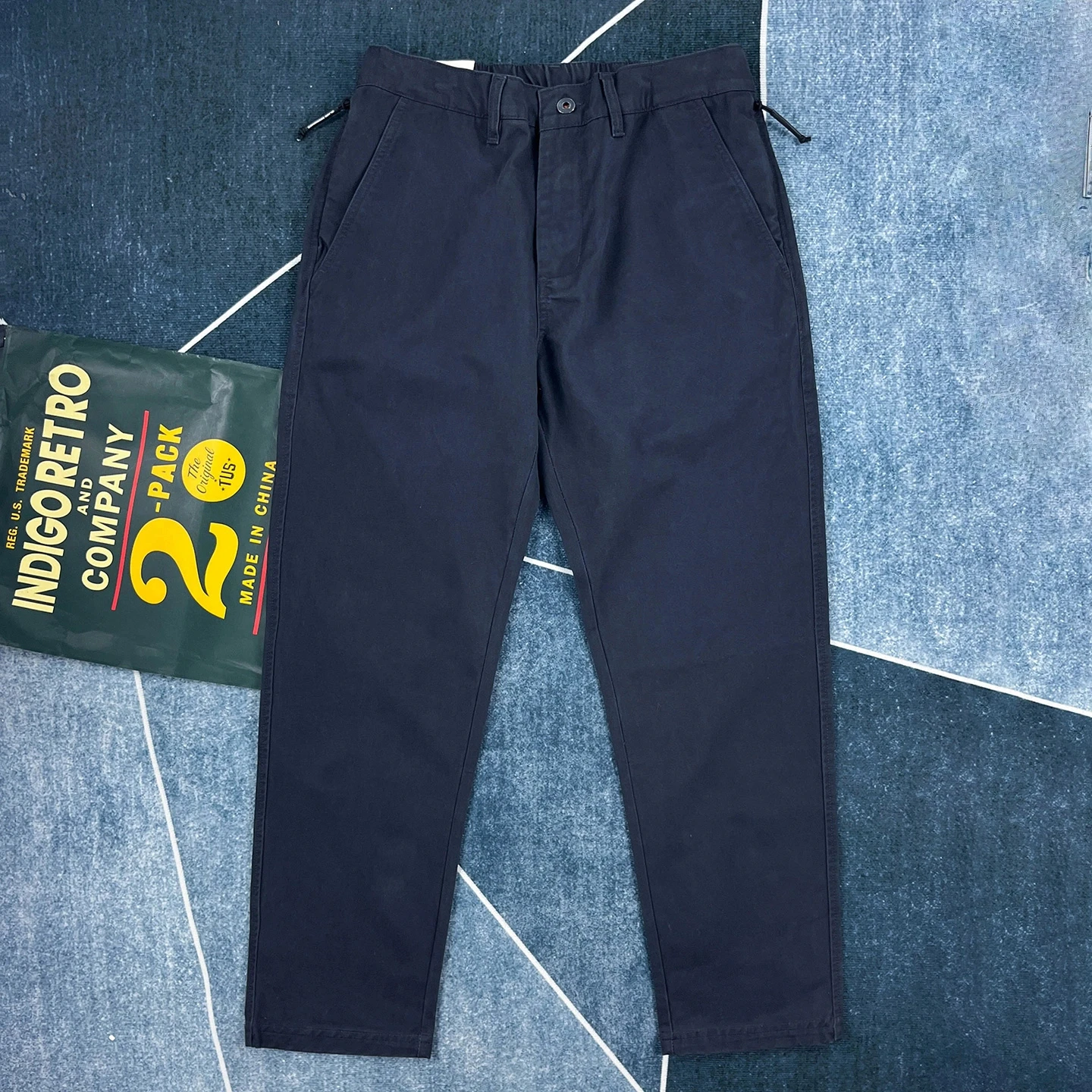 100% 면 캐주얼 바지 남성용 가을 미국 레트로 스트레이트 바지 끈 조임식 신축성 있는 허리 바지