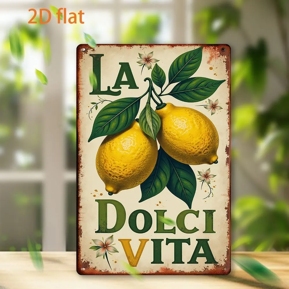 HD Tin Sign La Dolci Vita Lemon Retro Metal Poster Classic Italian Fruit Wall Art Decor for Kitchen Home Cafe Rustic Decoration