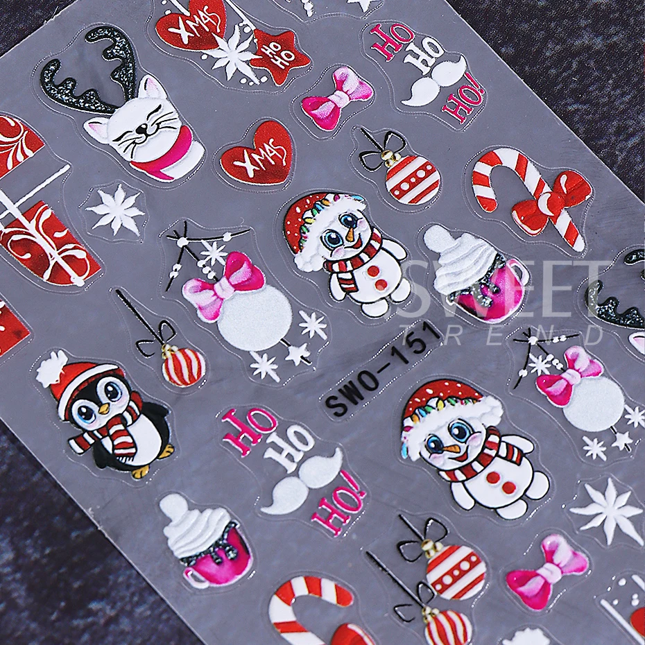 2 pezzi adesivi per unghie di Natale simpatico pinguino alce fiocco di neve agrifoglio regalo adesivo in rilievo decalcomanie per unghie decorazione manicure fai da te cursori