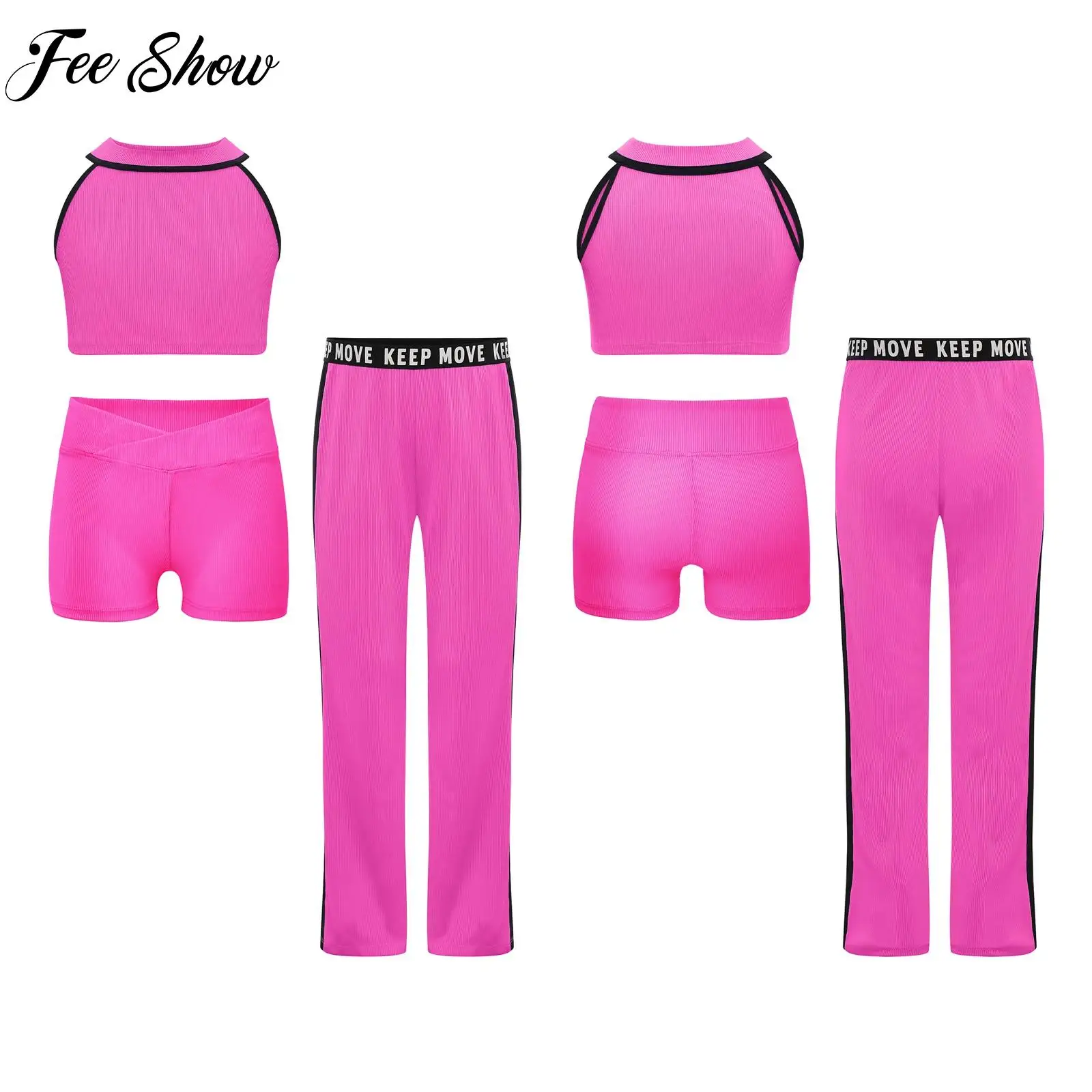 

Girls Breathable Gym Sports Outfit Tracksuit for Kids Sleeveless Ribbed Vest Shorts Pants Suit Yoga Running Workout Sportswear