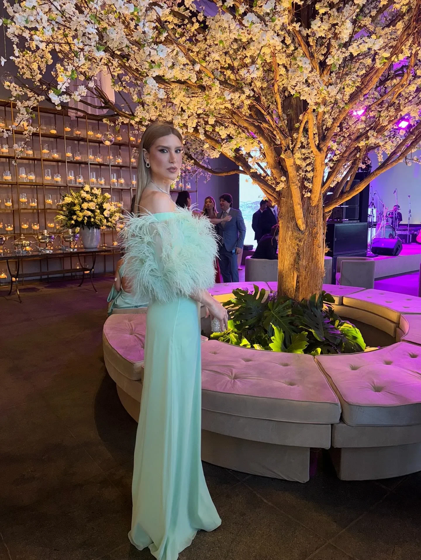 فستان حفلة موسيقية بسيط مخصص من الريش السماوي قبالة الكتف شيفون فيستدوس دي نوش طول الأرض سهرة رسمية 2025 #1