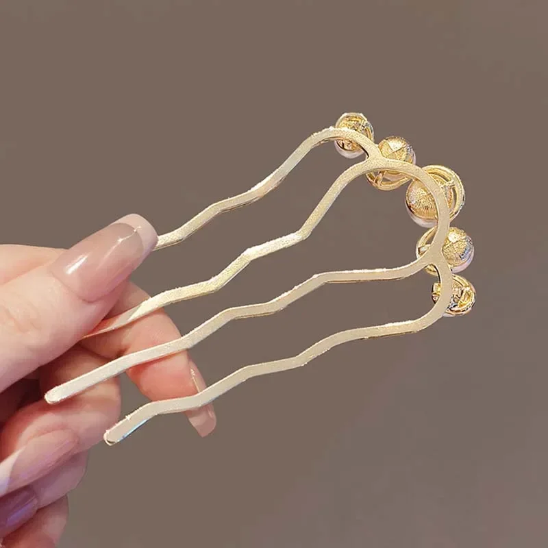 แฟชั่นโลหะ U-Shaped Hair Stick สําหรับหญิงสาวไข่มุกผมคลิป Pins Bun Maker เครื่องมือทรงผมอุปกรณ์เสริมผม