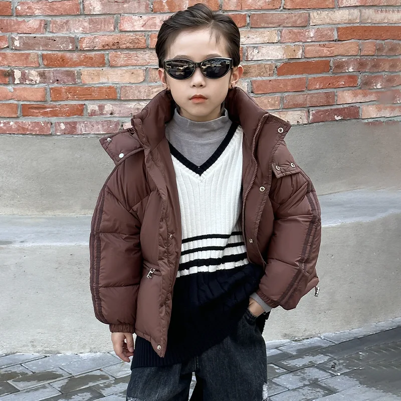 Inverno coreano bambini ragazzi piumino a righe manica lunga bambino ragazzi capispalla cappotto addensare caldo con cappuccio ragazzini tuta da neve