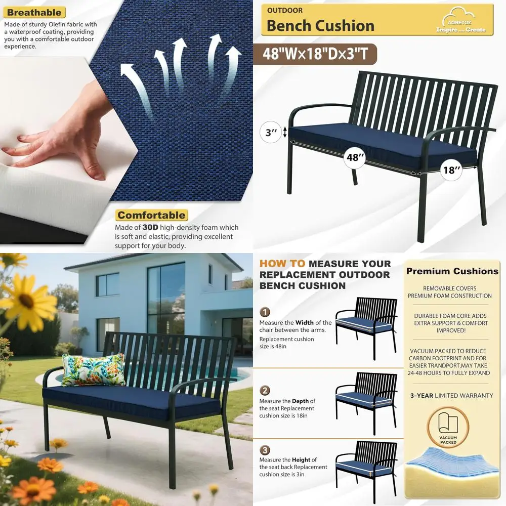 

Waterproof & UV-Resistant Outdoor Bench Cushion Covers, Removable for Easy Care, Suitable for Garden & Porch Furniture, 42x18/48