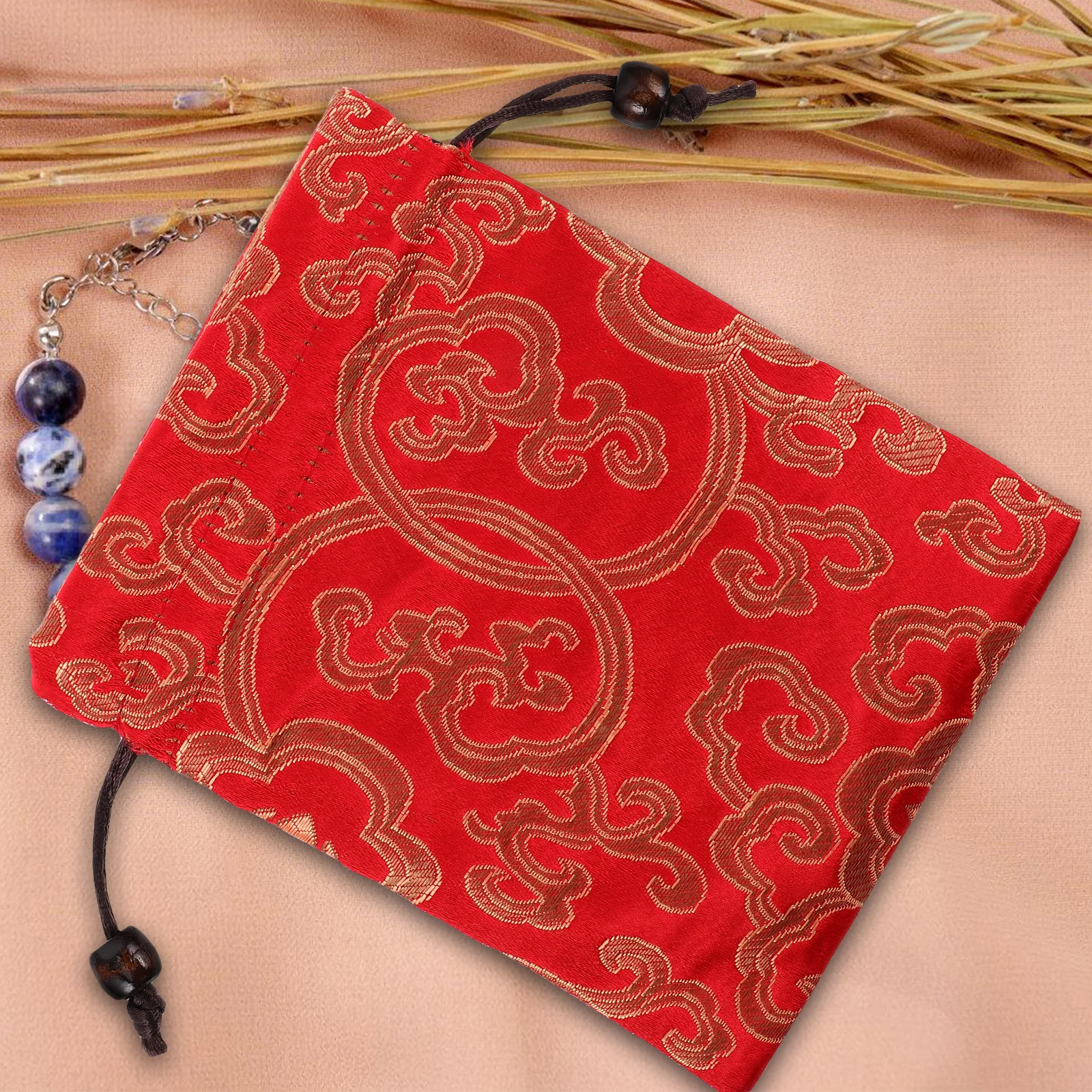 

Prayer Beads Singing Bowl Storage Bag Travel Brocade Silk Chinese Jewelry Pouch