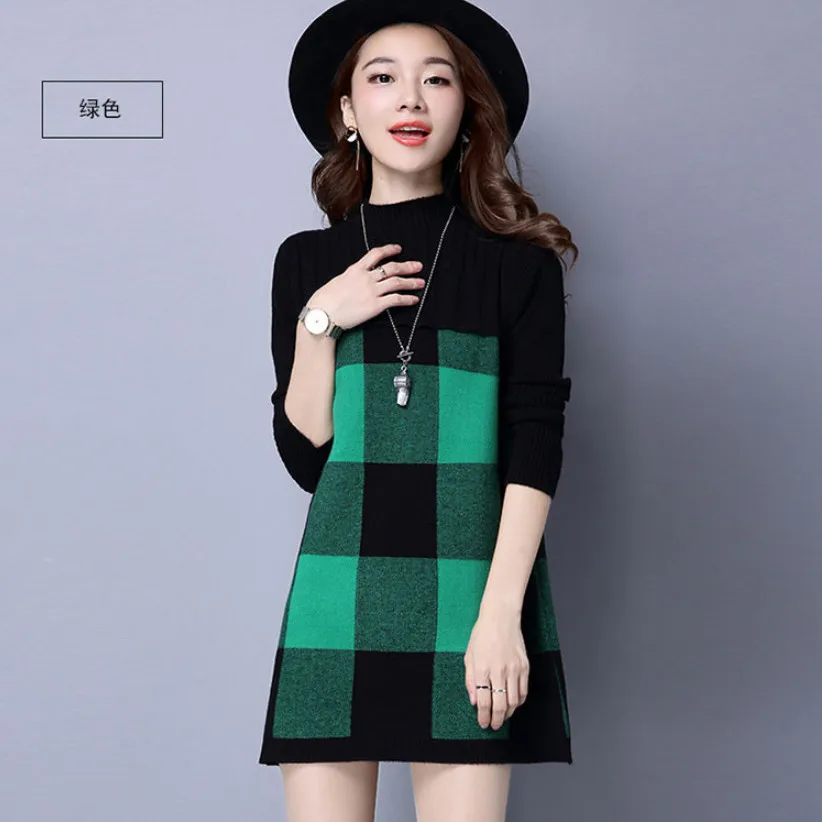 Autumn Winter New Korean Loose Half height collar sweater Ladies pullover midi dress knitting bottoming shirt Polka dot dresses