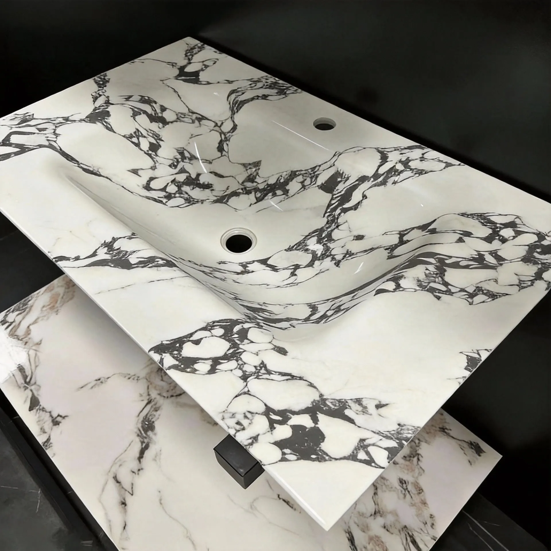 Bright slate hot bending seamless integrated basin, high-end bathroom cabinet, bathroom integrated basin