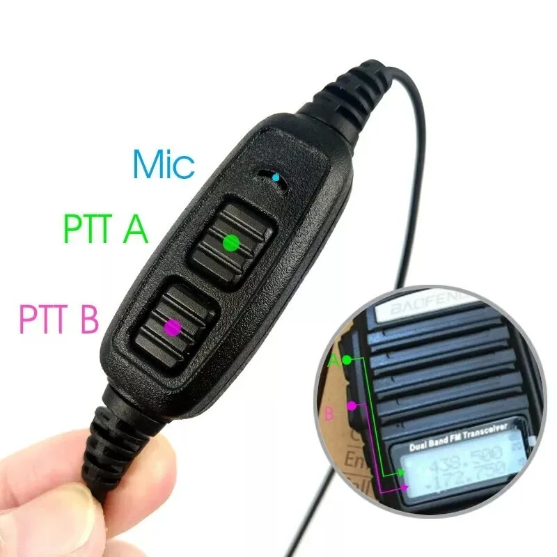 Dual PTT 2 Pin PTT MIC Earpiece Headset for BaoFeng Walkie Talkie UV-82 UV-82HP UV-82X UV-82C UV-82L UV-8D GT-5  V2+ Radio