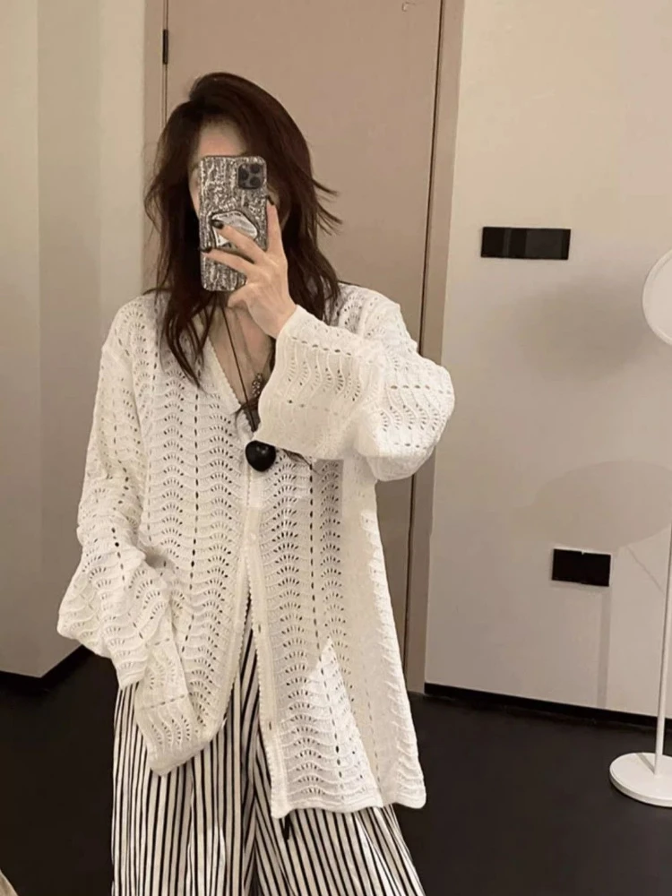 الملابس النسائية الصلبة الجوف خارج سترة الكورية المتضخم Sueter Mujer الخامس الرقبة واحدة الصدر الحياكة سترة شيك سحب فام #1