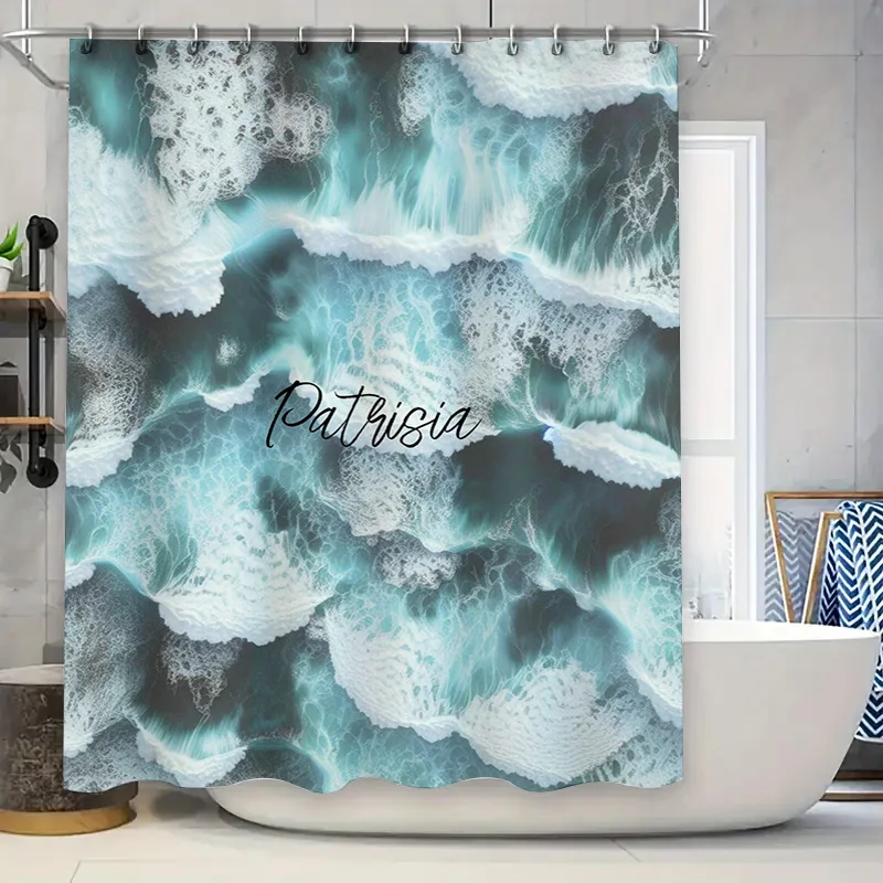 

Патрисия Oceanic Blue Занавеска для душа Водонепроницаемая ткань с персонализированной настройкой имени для декора ванной комнаты