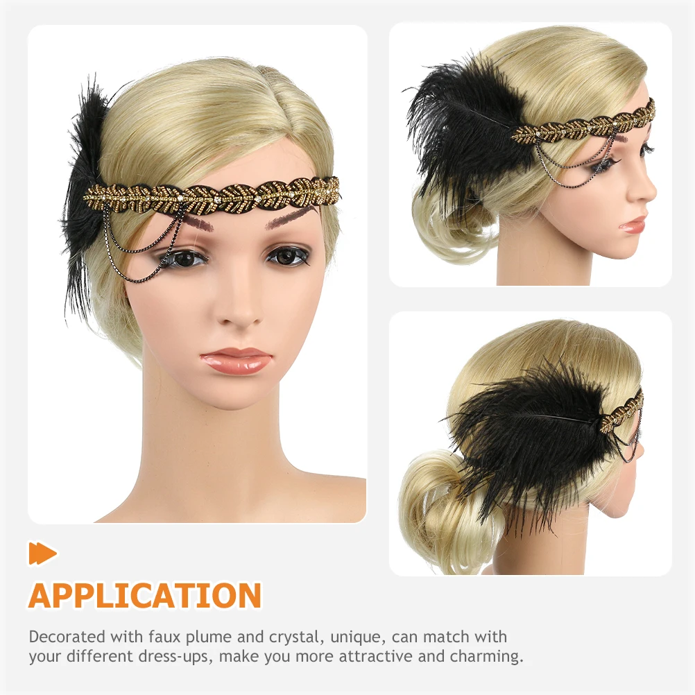 

Rhinestone Headband 1920s Flapper Headpiece Women Fancy Wedding Banquet Party Hair Accessories Beaded Faux Plume Crystal
