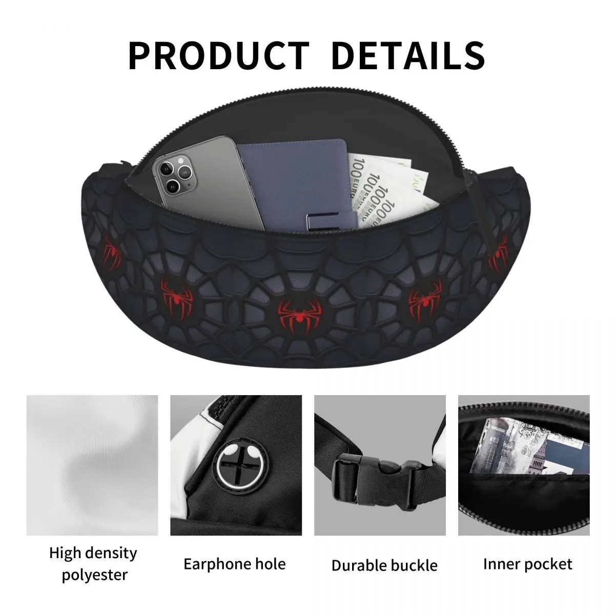 Casual Spinnenweb Fanny Pack Voor Running Mannen Vrouwen Crossbody Heuptas Telefoon Geld Zakje