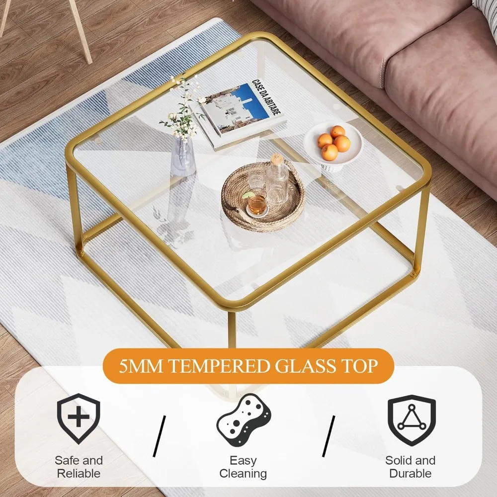 Moderner, minimalistischer, quadratischer Couchtisch aus Glas für Wohnzimmer und Büro, gehärtetes Glas, geeignet für kleine Räume