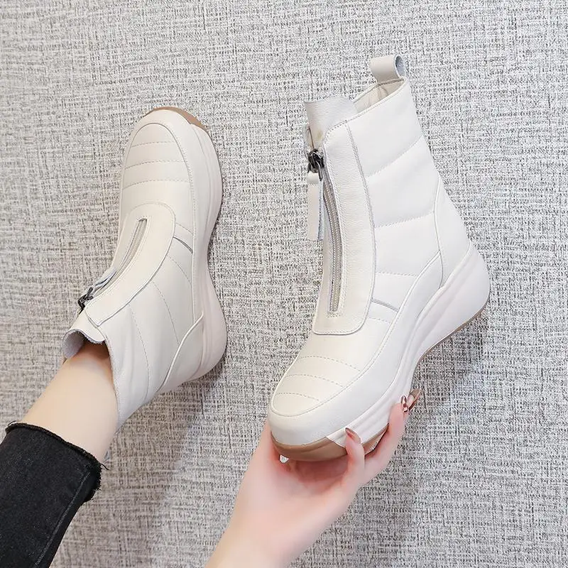 

Thi Bot Real Leather Snow Boots Women's Autumn Winter New Zipper Platform Fce Lined Thi Heel ort Boots Woolen o...