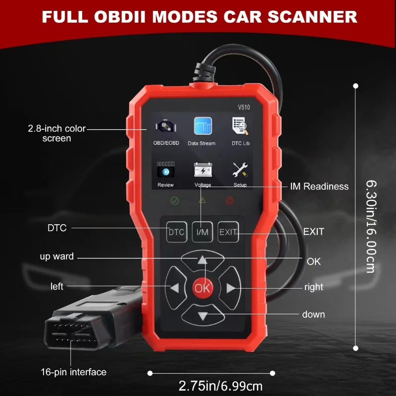 V510 Automotive Diagnostic Detector, OBD2 Code Reader, Multi-function Fault Erase Scanner, Vehicle Trouble Tester for Car