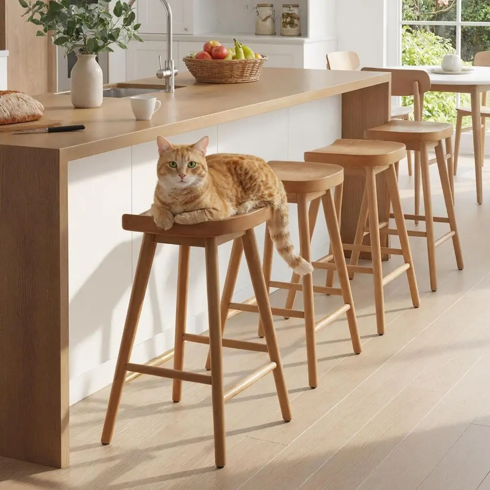 

Set of 4, 24 Rustic Wooden Bar Stools with Ergonomic Seats for Kitchen Counter or Island, Brown