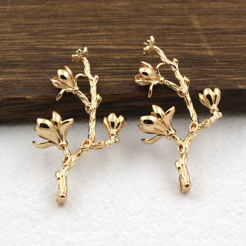 10pcs Quality Brass Casted Leaf Branch Winter Flowers Charms Pendants Connectors Silver Gold plated DIY Jewelry Making