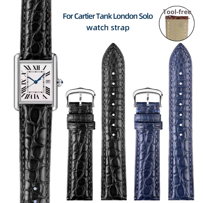 

High quality Crocodile Skin WatchBand Bracelet For Cartier Tank London Solo men women Cowhide bottom watch strap 16mm 18mm 20mm