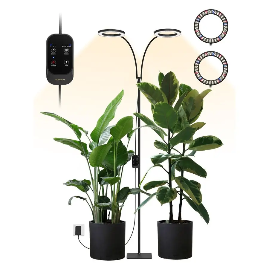 

48W LED DualHead Grow Light for Indoor Plants, 23.571 Adjustable Height, 3Growing Full Spectrum for Tall Plant Light, 3 9 12 16H