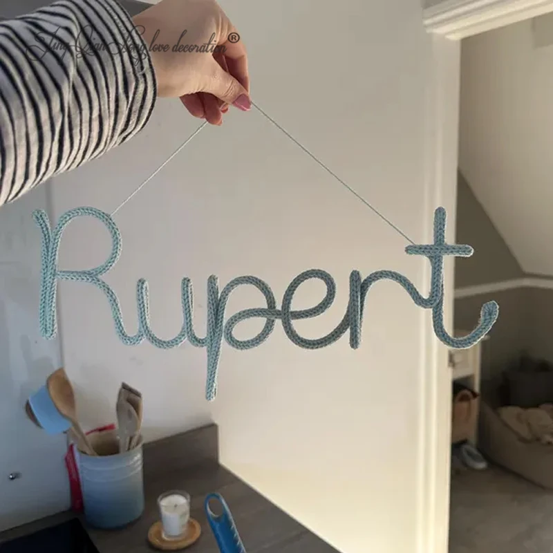 Custom Knitted Wire Name Sign Personalised Nursery Decor Tricotin Wall Art Baby Room Decor Customizable Handmade Knit Name Sign