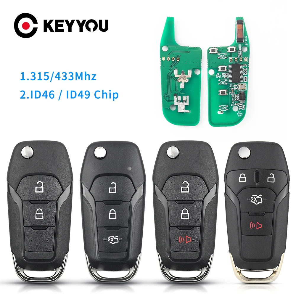 

KEYYOU ID49 Chip 315Mhz/433Mhz Car Remote Control Key For Ford Escort Fusion Transit F150 F250 2013 - 2016 F350 Auto Flip Fob