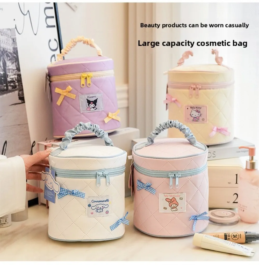 

Sanrio Kuromi Bow Handheld Makeup Bag Korean Version Student Macaron Color Portable Quilted Storage Bag