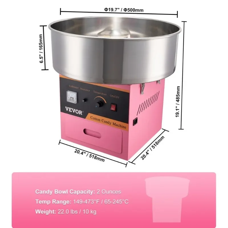 1000W Candy Floss Maker Commercial Cotton Candy Machine With Stainless Steel Bowl Sugar Scoop Drawer Perfect