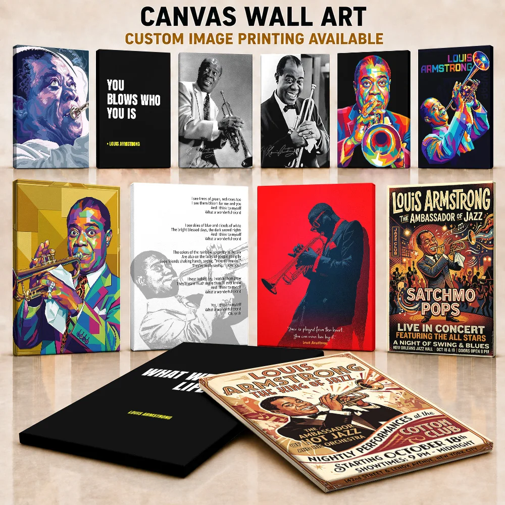 Louis Armstrong Canvas Poster Customized Photo Vintage Jazz Legend Tribute Style Wall Paintings Decoration For Cafe Fan Gift