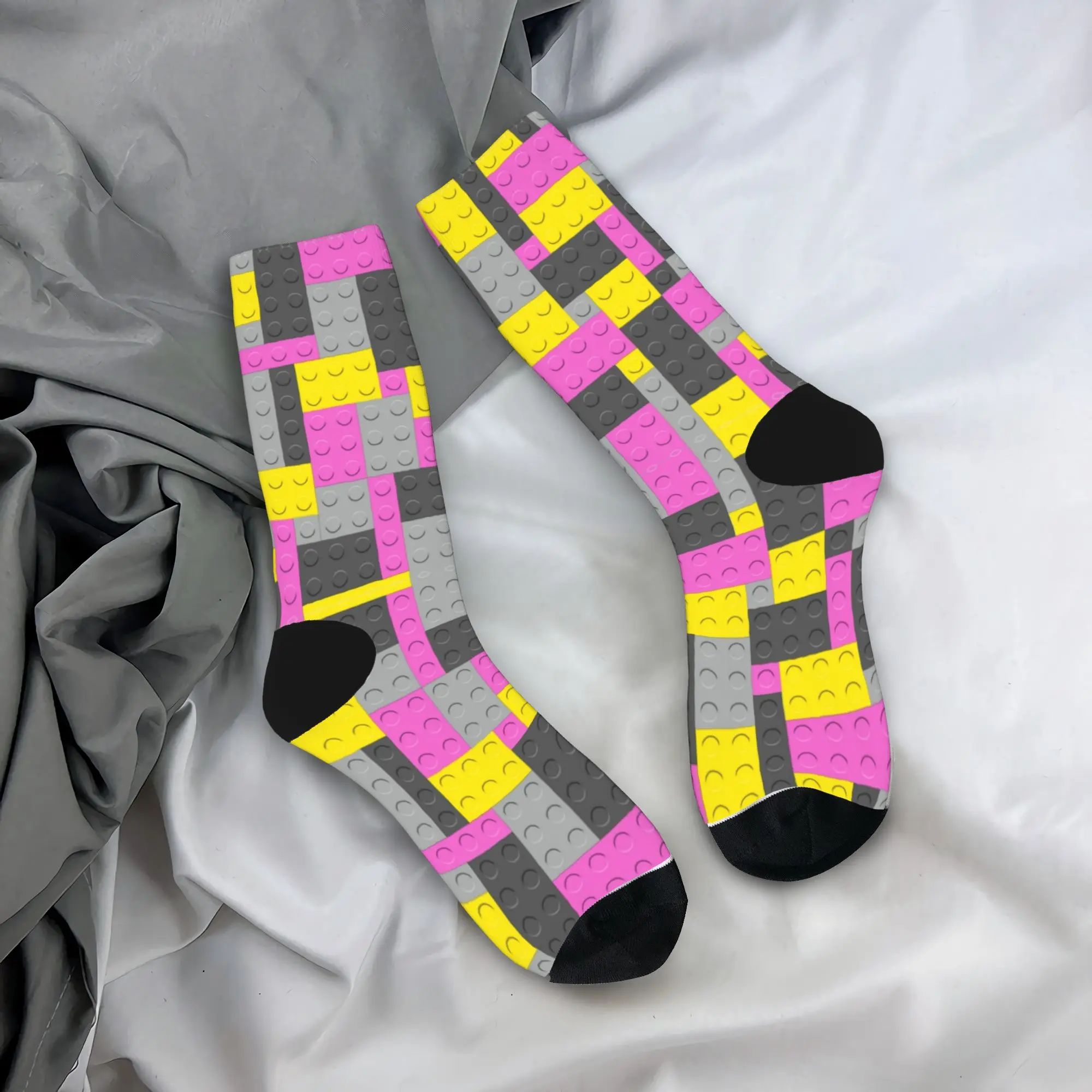 Yellow Gray Pink Building Blocks Bricks Master Builder Stockings Socks Medium Soft Gothic Socks Autumn Outdoor Anti Skid Socks