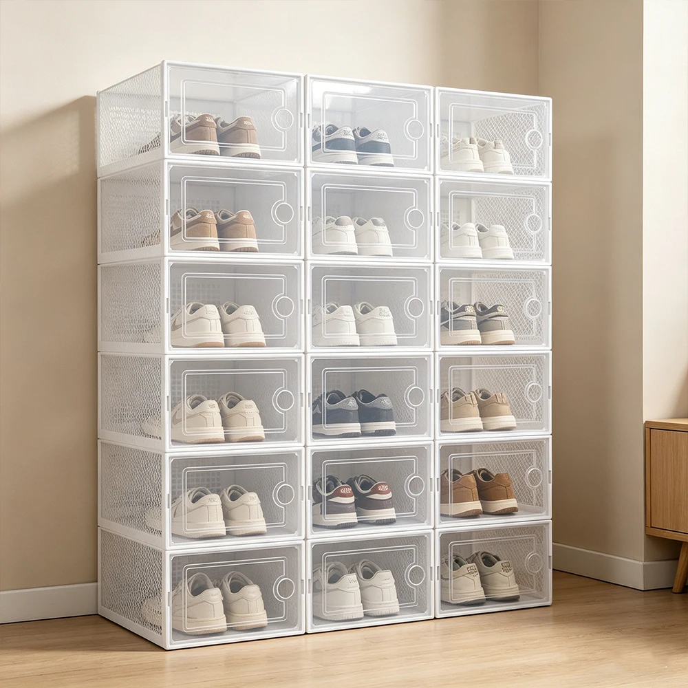 Boîte à chaussures transparente épaissie, 6 couches empilables, bacs en plastique transparents anti-poussière, organisateur de chaussures de sport, organisateurs de placards