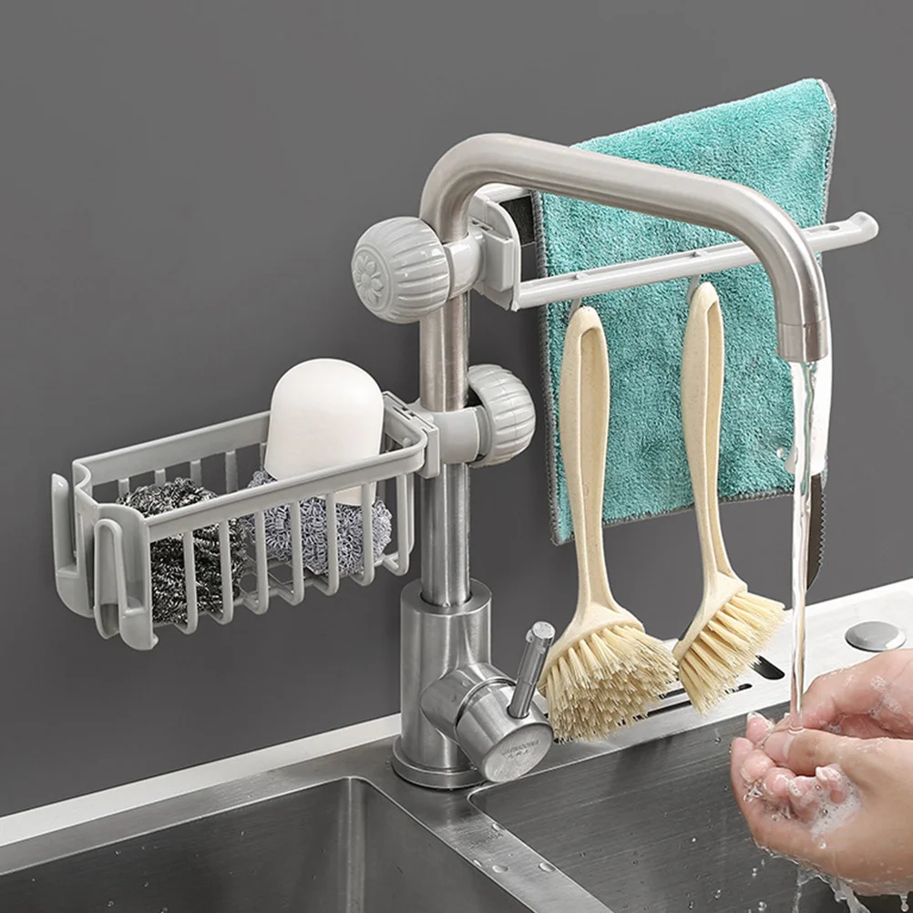

2pcs Drainable Storage Rack For Kitchen Sink Adjustable Sponge Holder Faucet Mount No Drill Required Dishcloth Organizer Clip-On