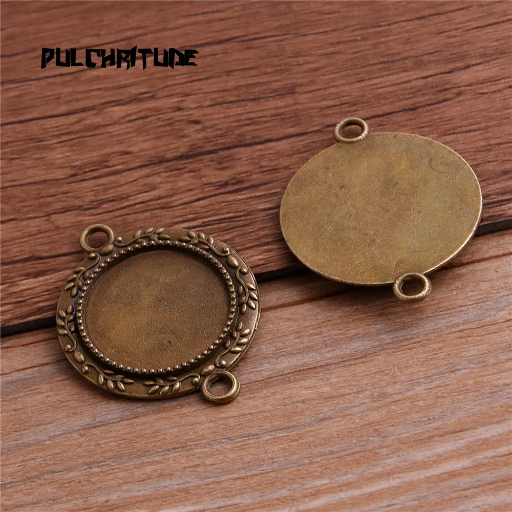 6pcs/lot Metal Trendy Cameo Diplopore Round Cabochon Pendant Setting Blank Pendants for Jewelry Making T6426
