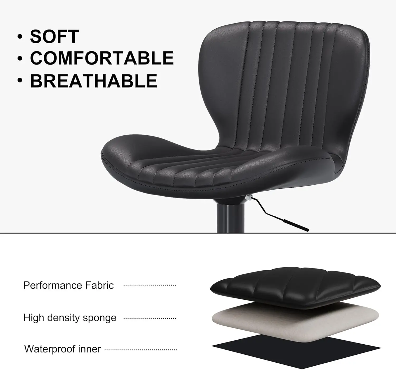 가죽 바 스툴 4개 세트, 조절 가능한 카운터 높이, 주방용 모던 블랙 아일랜드 의자