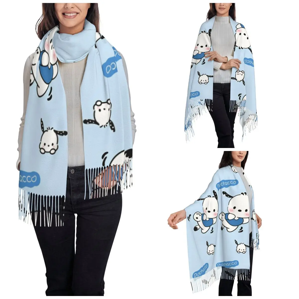 Cute Dog Cartoon Pochacco Scarf for Womens Winter Fall Pashmina Shawls and Wrap Long Large Shawl Scarf Ladies