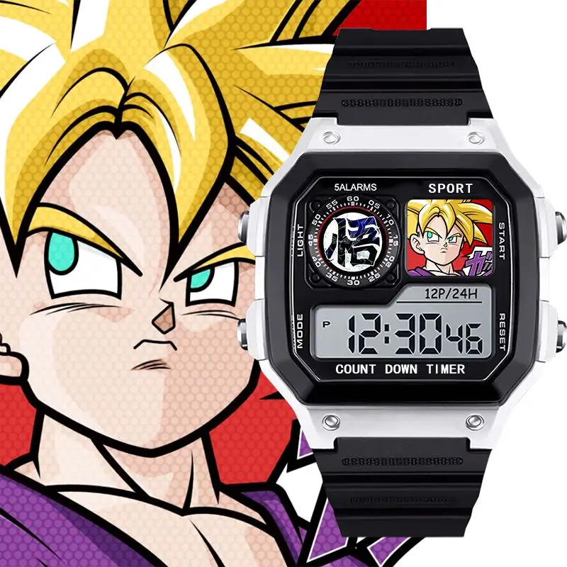 Dragon Ball Children's Watch Digital Display Waterproof and Anti-Fall Chronograph Sports Alarm Clock Gogeta Vegeta Holiday Gift