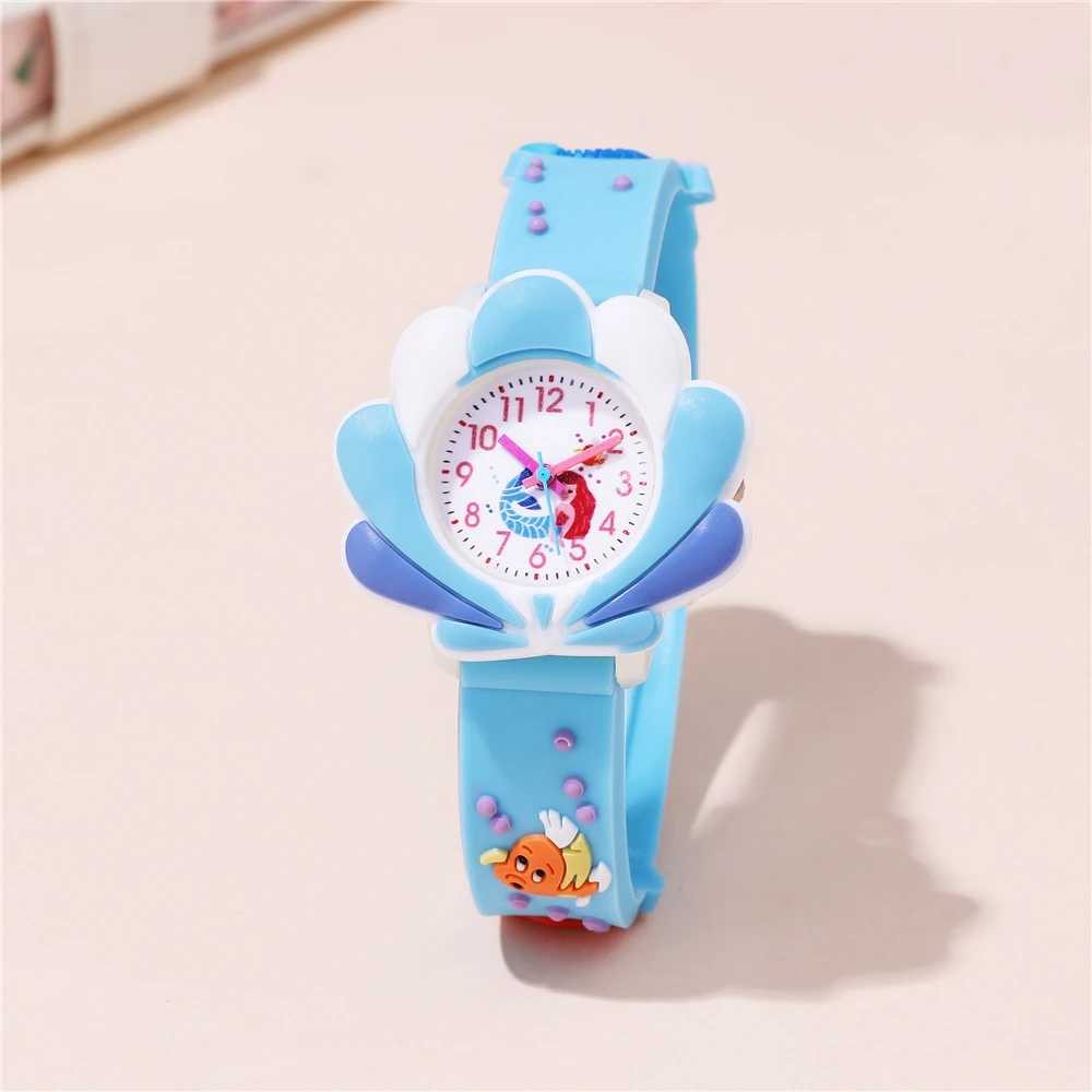 3D Mermaid Patterns Children Watches Silicone Band Shell Shape Dial Watch For Kids And students