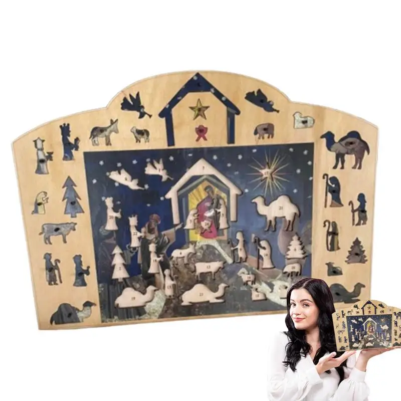 Jigsaw Puzzle Advent Calendar 2024 Nativity Religous Puzzle Jesus Christian Puzzles Wooden Happy Family Toy Game For Teens