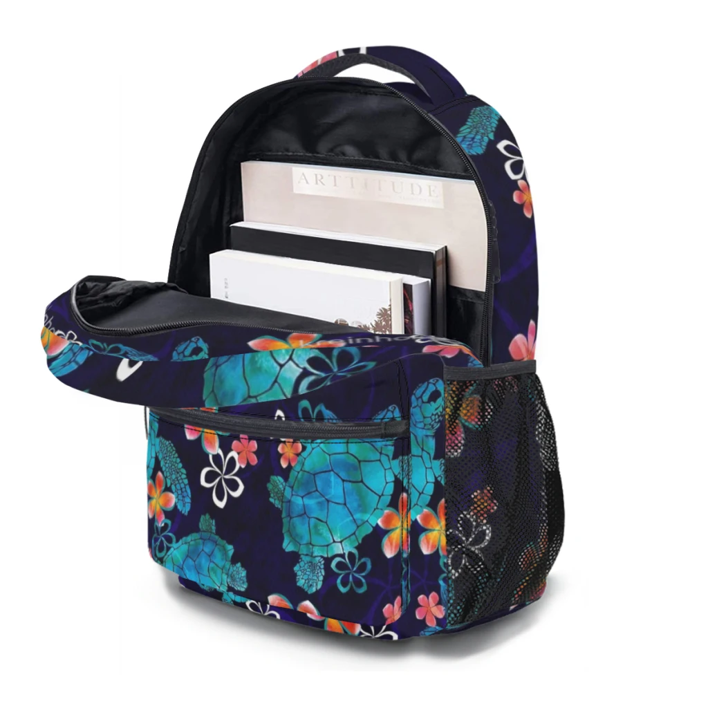 Nieuwe Modieuze Zeeschildpad Met Bloemen Patroon Schooltas Print Rugzak 17Inch