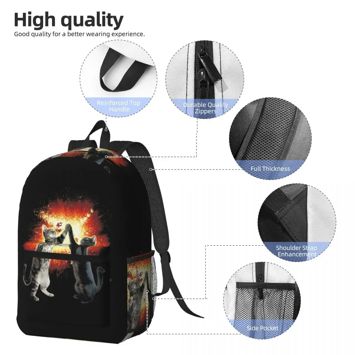 Nuclear Explosion Cat Meme Print Backpack Daypack Large Capacity Boys Girls BookBag School Bag Shoulder Bags for Men Women