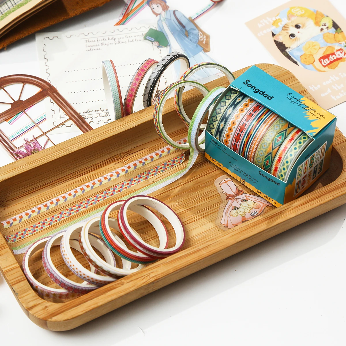 10 Rolls Retro Striped Washi Tape Set Handmade Scrapbooking Supplies Masking Decorative Tape DIY Journal Materials for Students