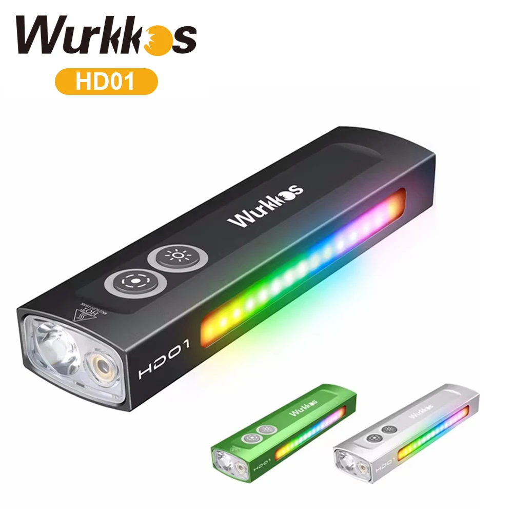 Wurkkos HD01 Multi-Function Rechargeable Flashlight 1200 LM Flat Torch with Green White Light 90CRI Side Light RGB Light IP65