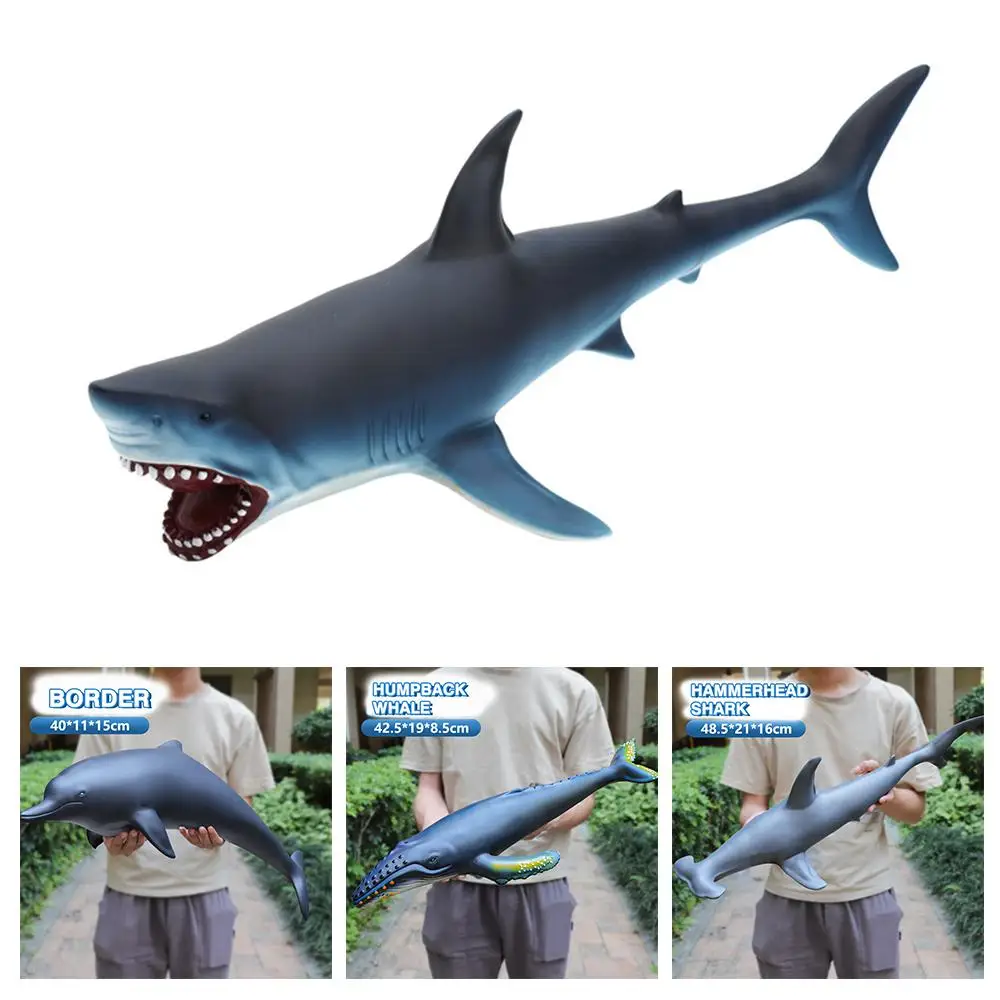 Handheld Simulated Shark Toy Vinyl Material Large Marine Biological Model Great White Shark Blue Whale Toy For Kid Birthday P2M5