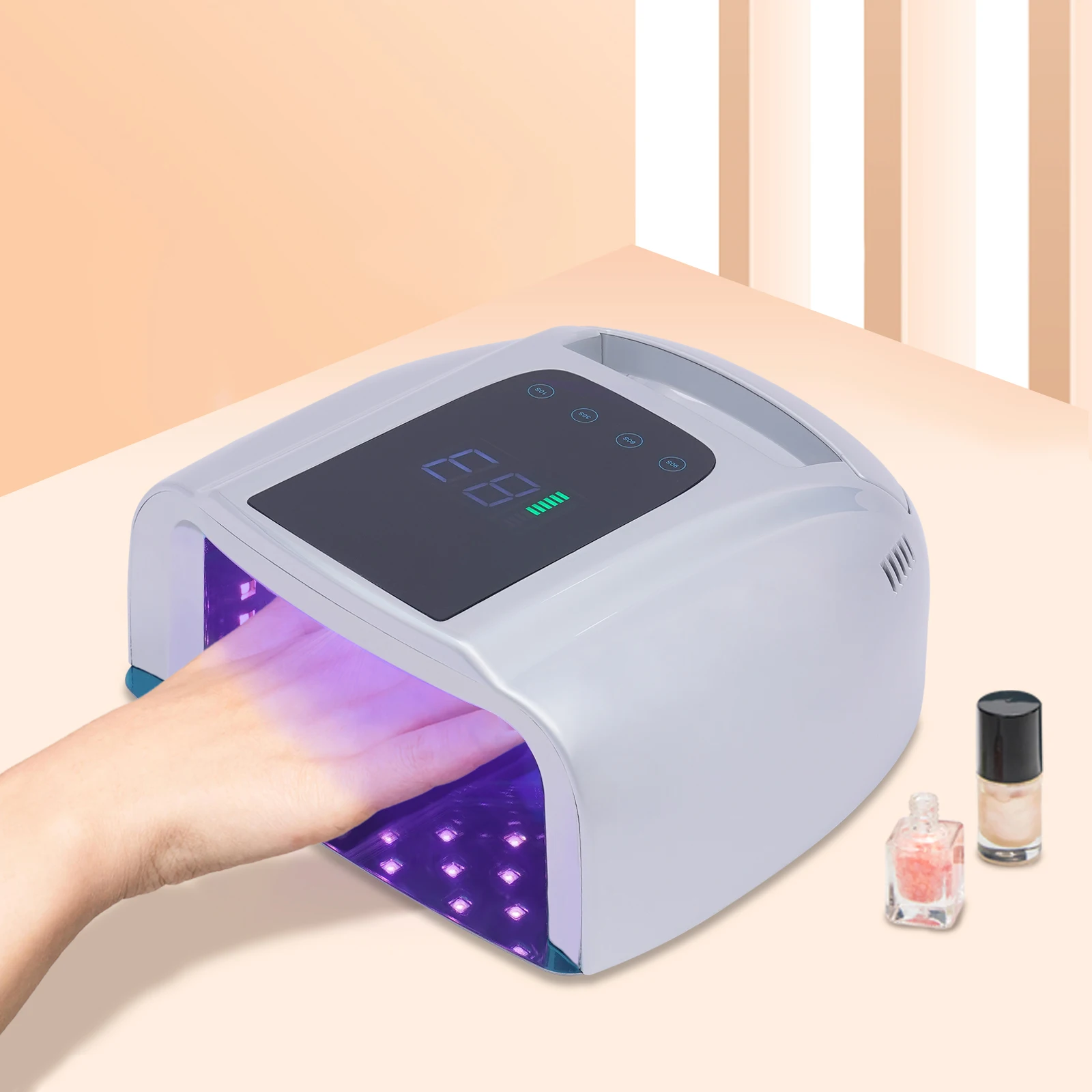 Nail Dryer, 96W 42-Bead Professional Rechargeable UV LED Portable Cordless Nail Lamp Machine with Removable Stainless Steel