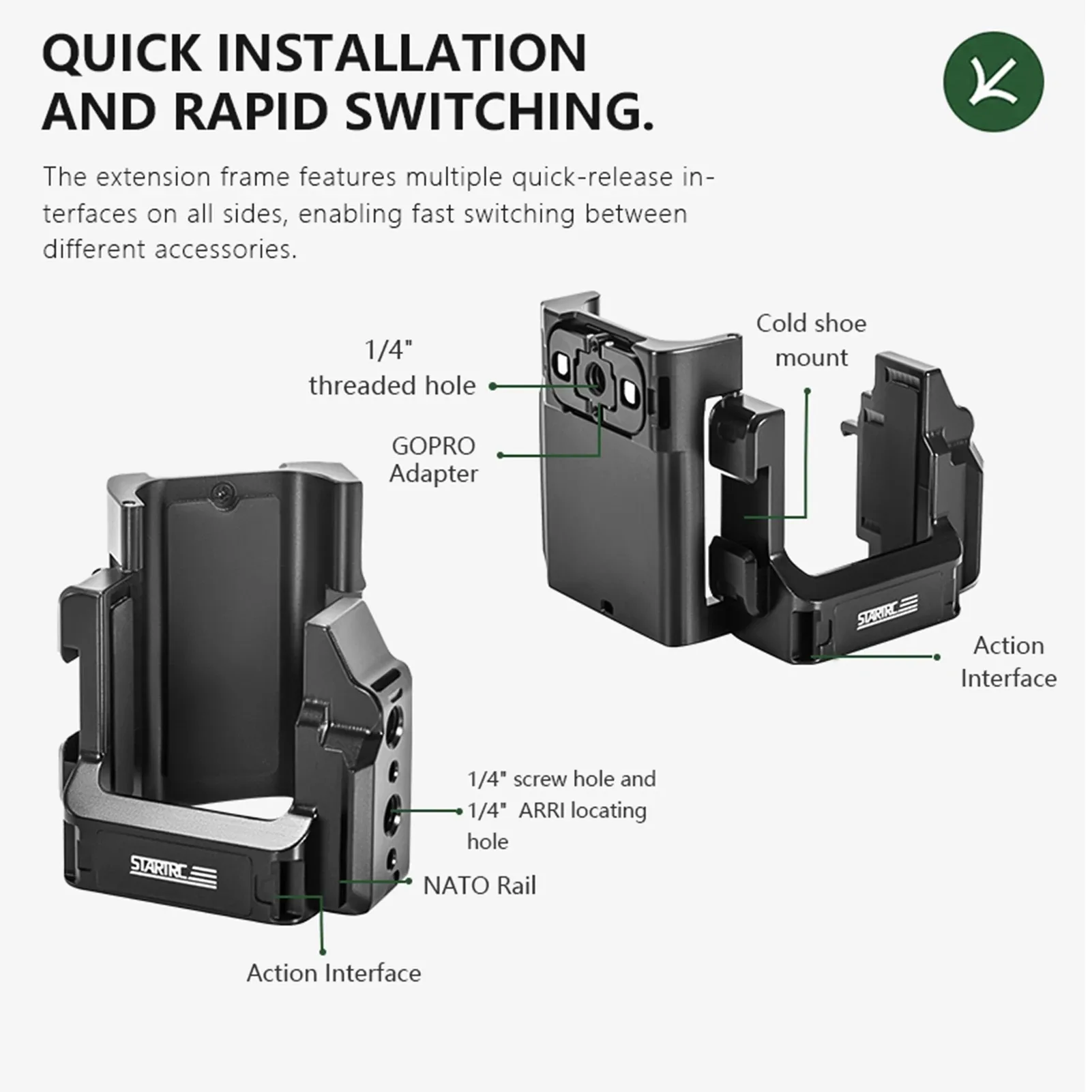 For DJI Pocket 3 Camera Metal Extension Frame Expansion Adapter Protective Cage 1/4 Inch Screw Hole Aluminum Alloy Accessories